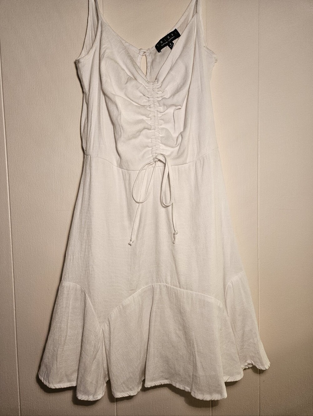 Trixxi White Ruched Tie-Front Mini Dress